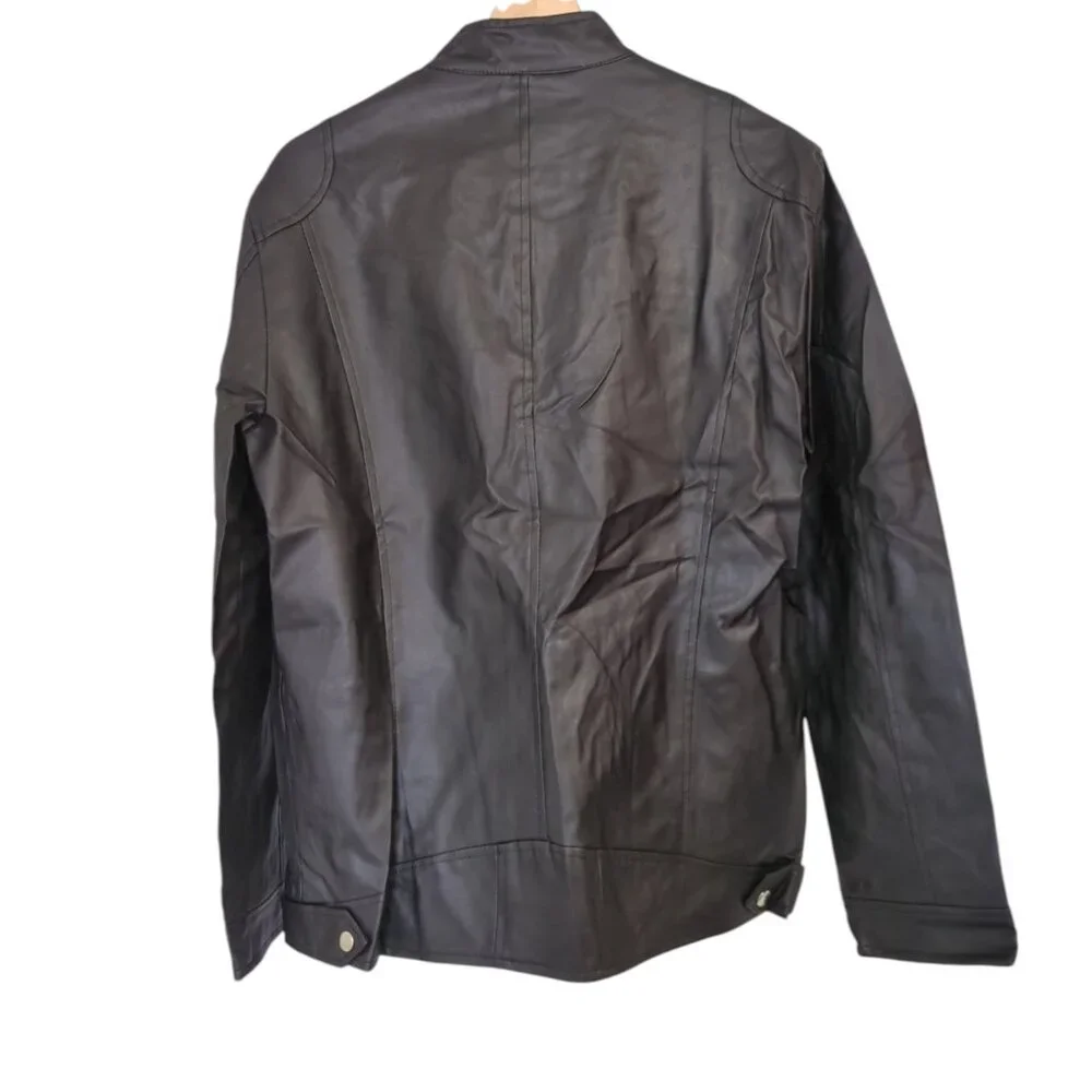 NEW Black Faux Leather Biker Jacket Men's XL